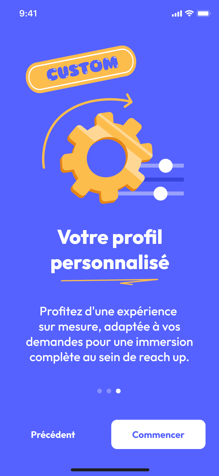 Ecran onboarding Reach up